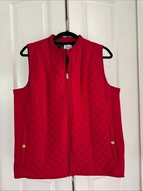 Kim Rogers Quilted Red Sleeveless Zip Vest